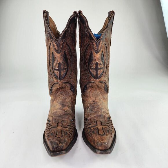 J.B. Dillon Cowboy Western Winged Cross Embroidered Cut Out US 8 B Snip-Toe Boot - Picture 2 of 14